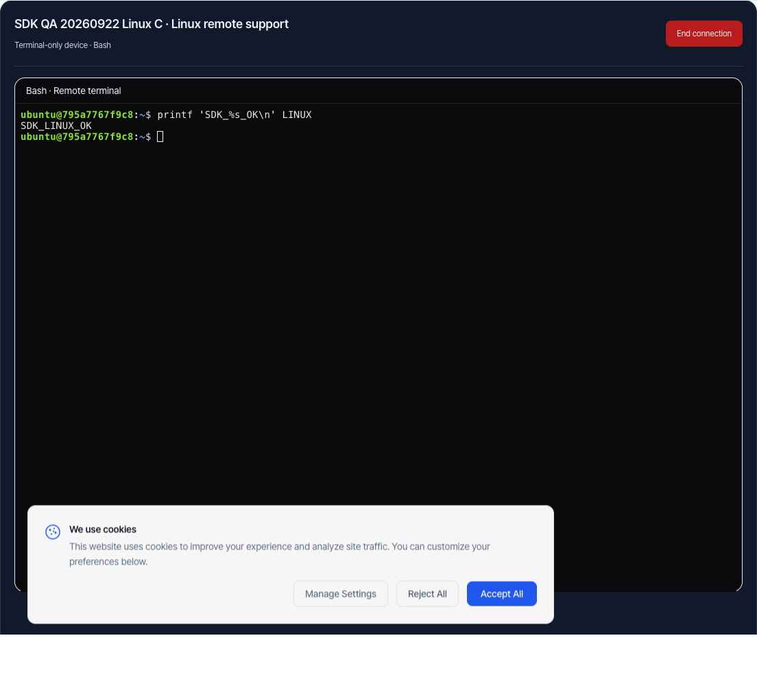 웹 터미널의 실제 SDK_LINUX_OK 응답